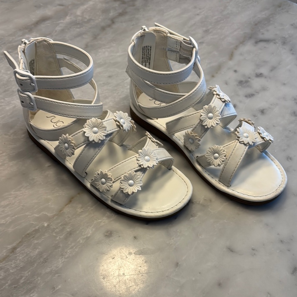 Sugar White Floral Sandals with Ankle Straps - Picture 2 of 3